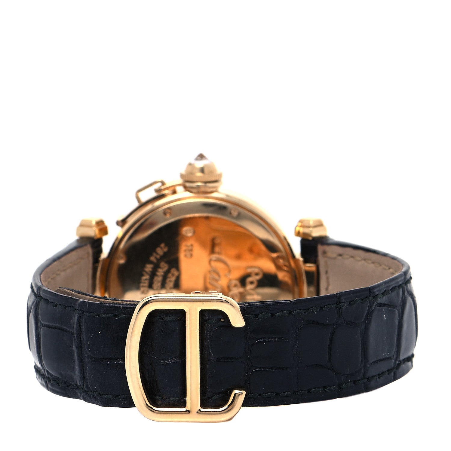 Cartier 18K Yellow Gold Alligator Diamond 32mm Pasha C Grille Quartz Watch 3 of 5