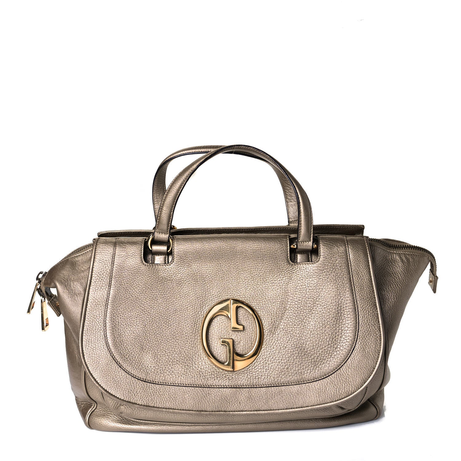 Gucci Metallic Pebbled Calfskin Medium 1973 Top Handle Satchel Golden Beige 1 of 20