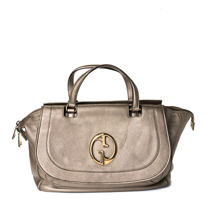 Gucci Metallic Pebbled Calfskin Medium 1973 Top Handle Satchel Golden Beige 1 of 20