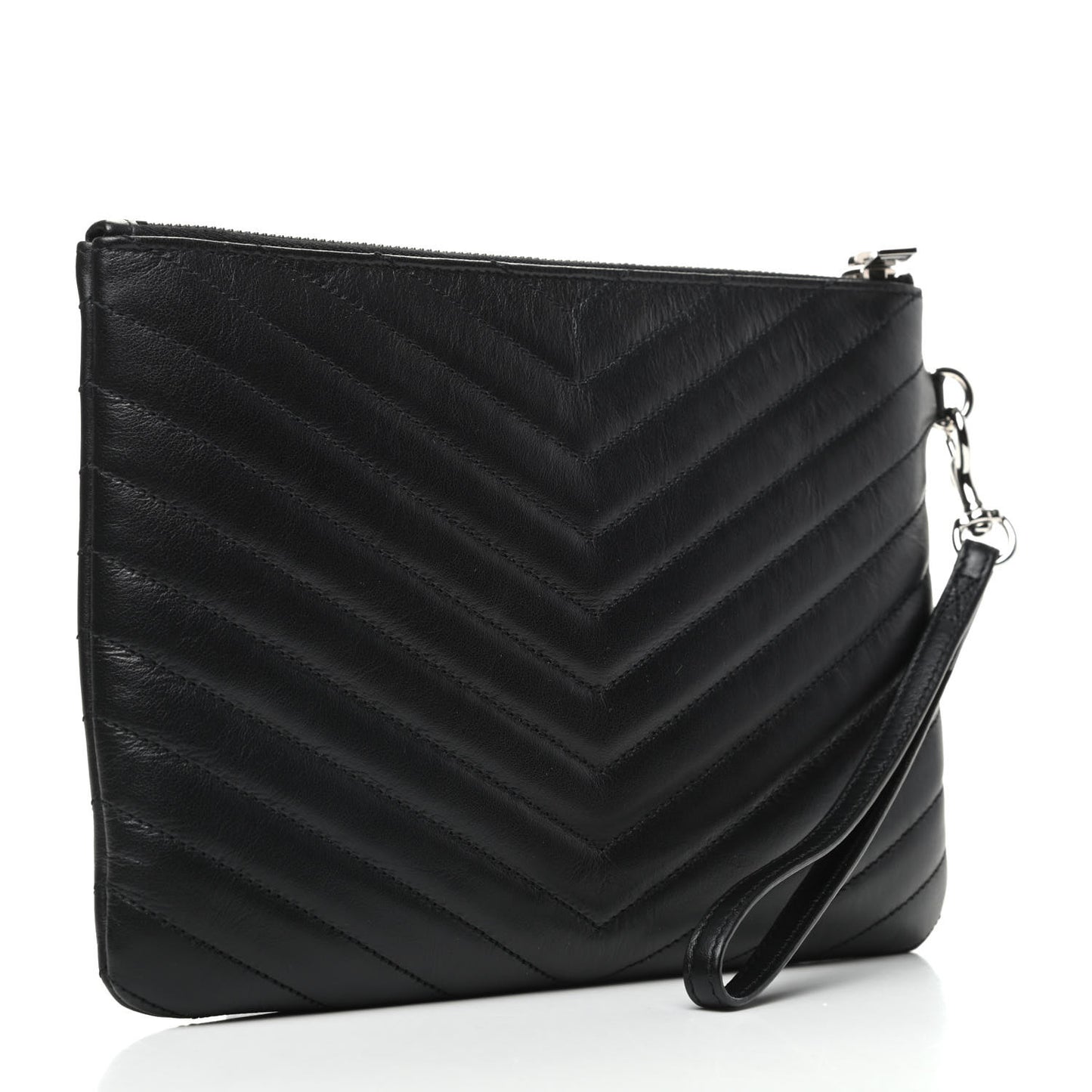 Calfskin Matelasse Chevron Monogram A5 Wristlet Black