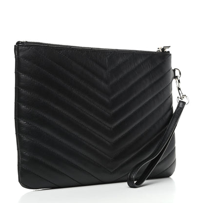 Saint Laurent Calfskin Matelasse Chevron Monogram A5 Wristlet Black 3 of 8