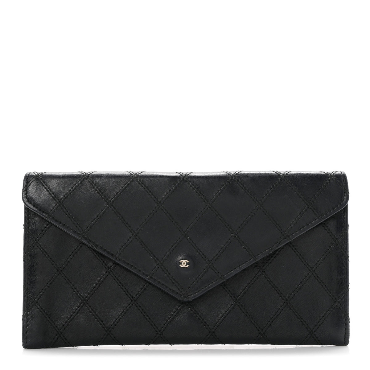Chanel Lambskin Diamond Stitched Envelope Long Flap Wallet Black 1 of 8