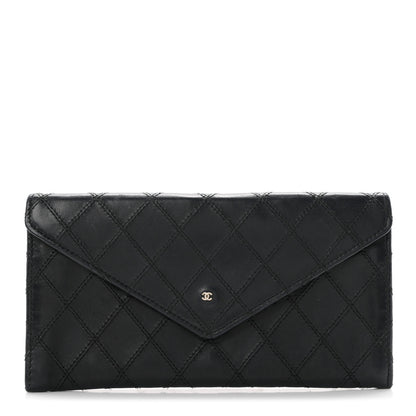 Chanel Lambskin Diamond Stitched Envelope Long Flap Wallet Black 1 of 8