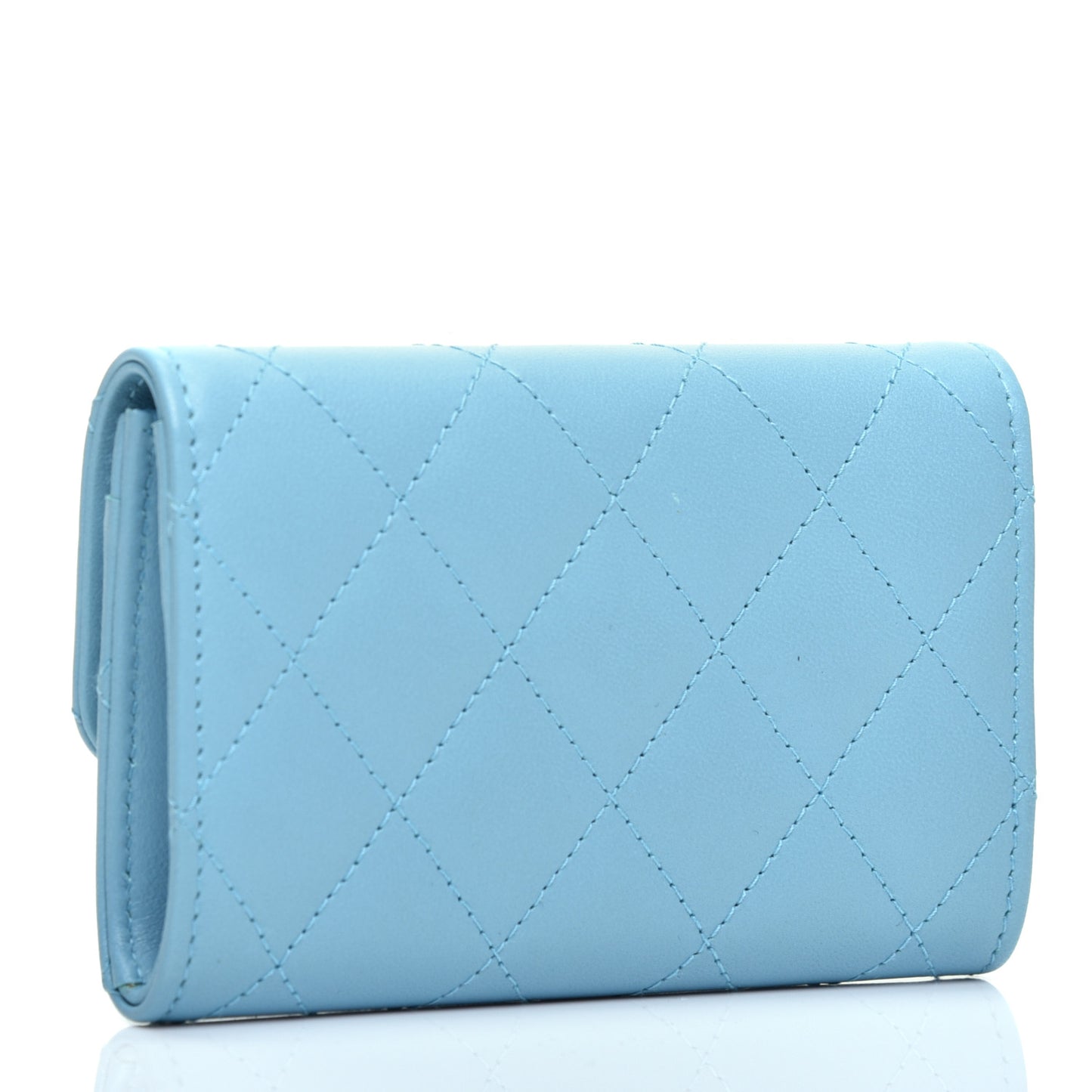 Lambskin Quilted Flap Card Holder Light Blue