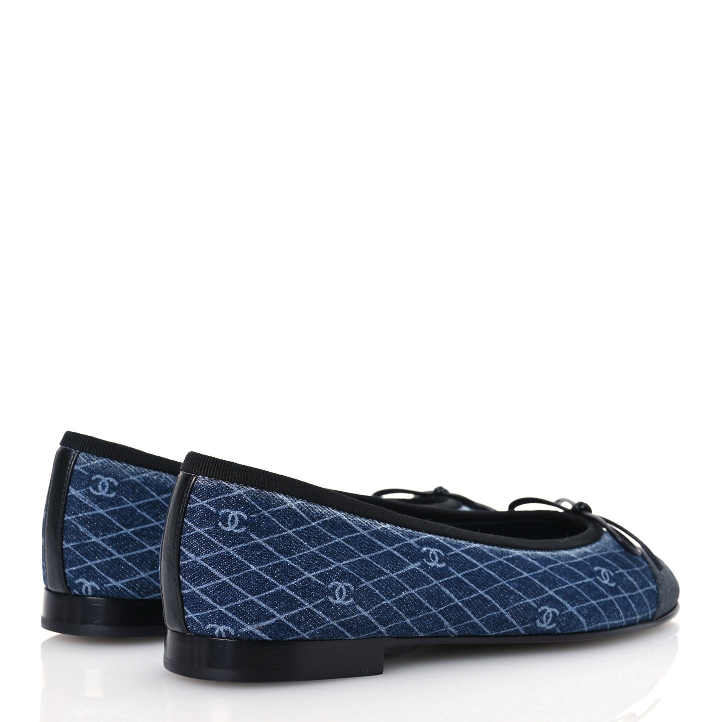 Denim Printed Quilt CC Cap Toe Ballerina Flats 36 Navy Blue Dark Grey