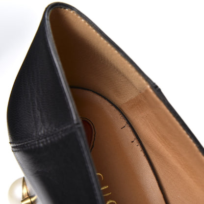 Gucci Malaga Kid Web Pearl Embellished Peyton 75mm Loafer Pumps 37 Black 6 of 11