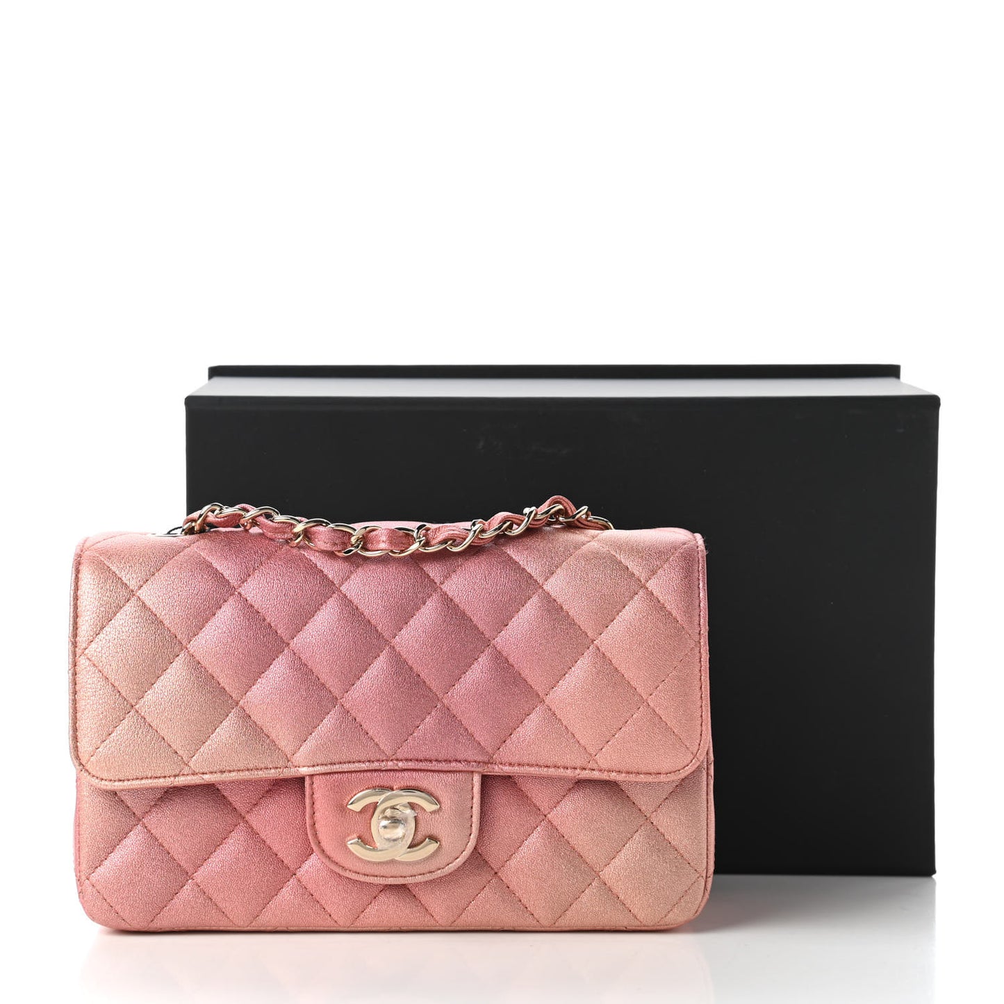 Metallic Lambskin Quilted Ombre Mini Rectangular Flap Pink