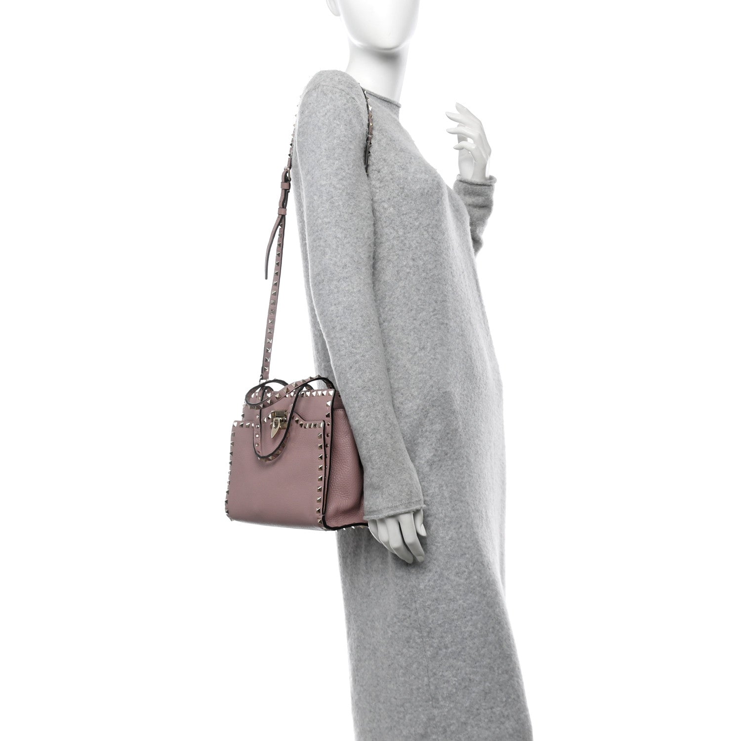 Valentino Garavani Grained Calfskin Rockstud Flip Lock Tote Lipstick 2 of 9