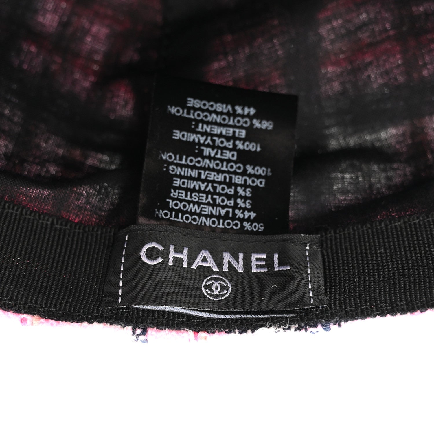 Chanel Cotton Wool Tweed CC Cap Hat Pink Navy Blue White 8 of 9
