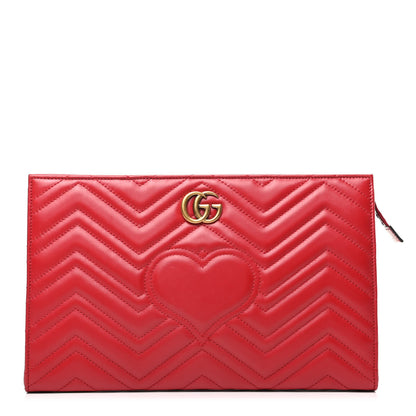 Gucci Calfskin Matelasse Chevron Heart GG Marmont Clutch Hibiscus Red 1 of 9