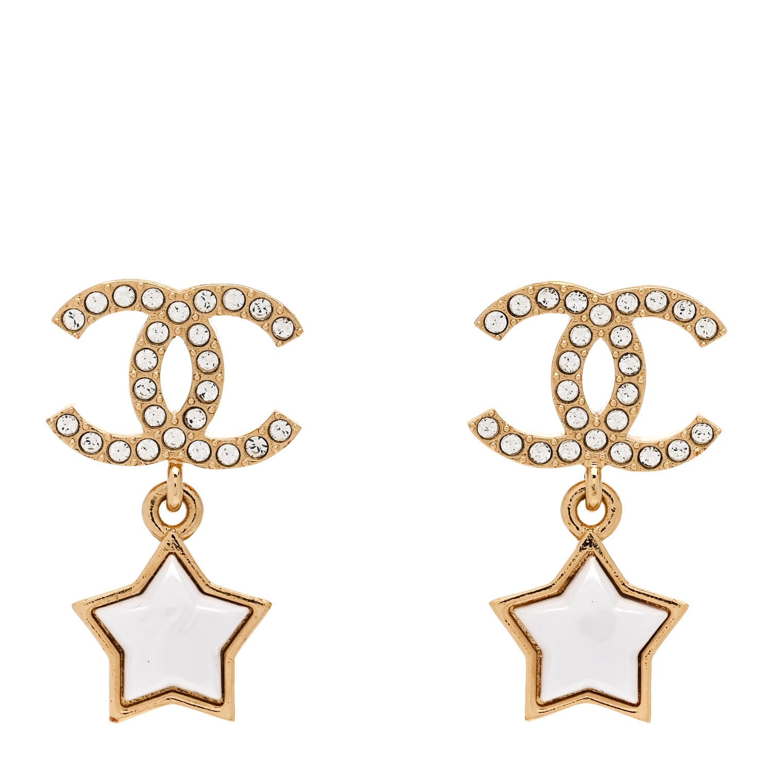 Chanel Metal Crystal Pearl CC Star Earrings Gold Pearly White 1 of 5