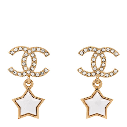 Chanel Metal Crystal Pearl CC Star Earrings Gold Pearly White 1 of 5