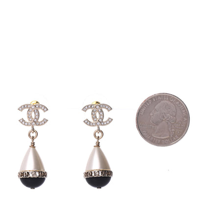 Chanel Crystal Pearl CC Fantasy Drop Earrings Gold Black 2 of 5