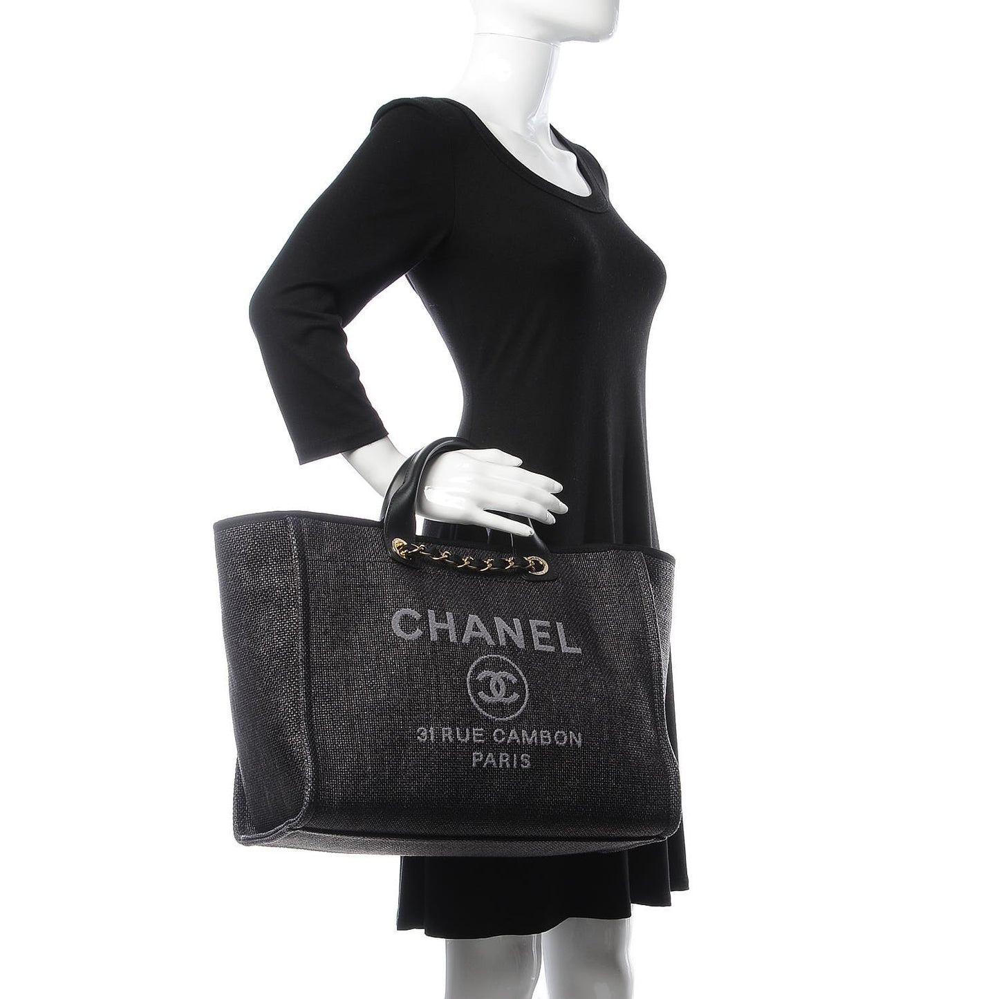 Woven Straw Raffia Large Deauville Tote Black