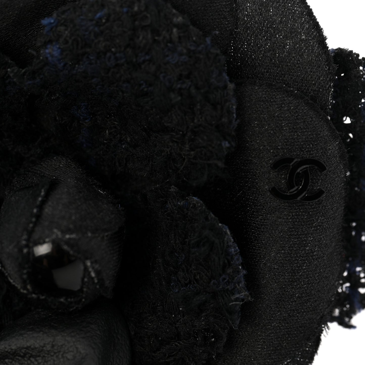 Tweed Camellia Pin Brooch Black