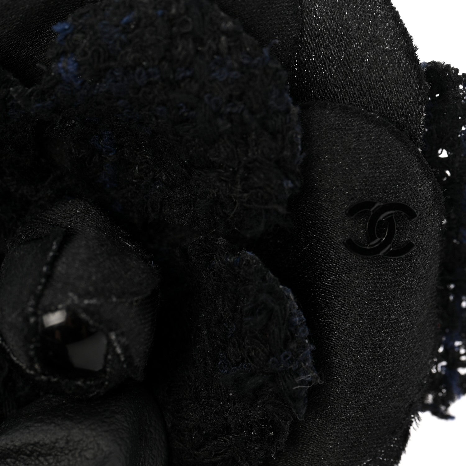 Chanel Tweed Camellia Pin Brooch Black 3 of 5