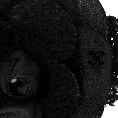 Chanel Tweed Camellia Pin Brooch Black 3 of 5