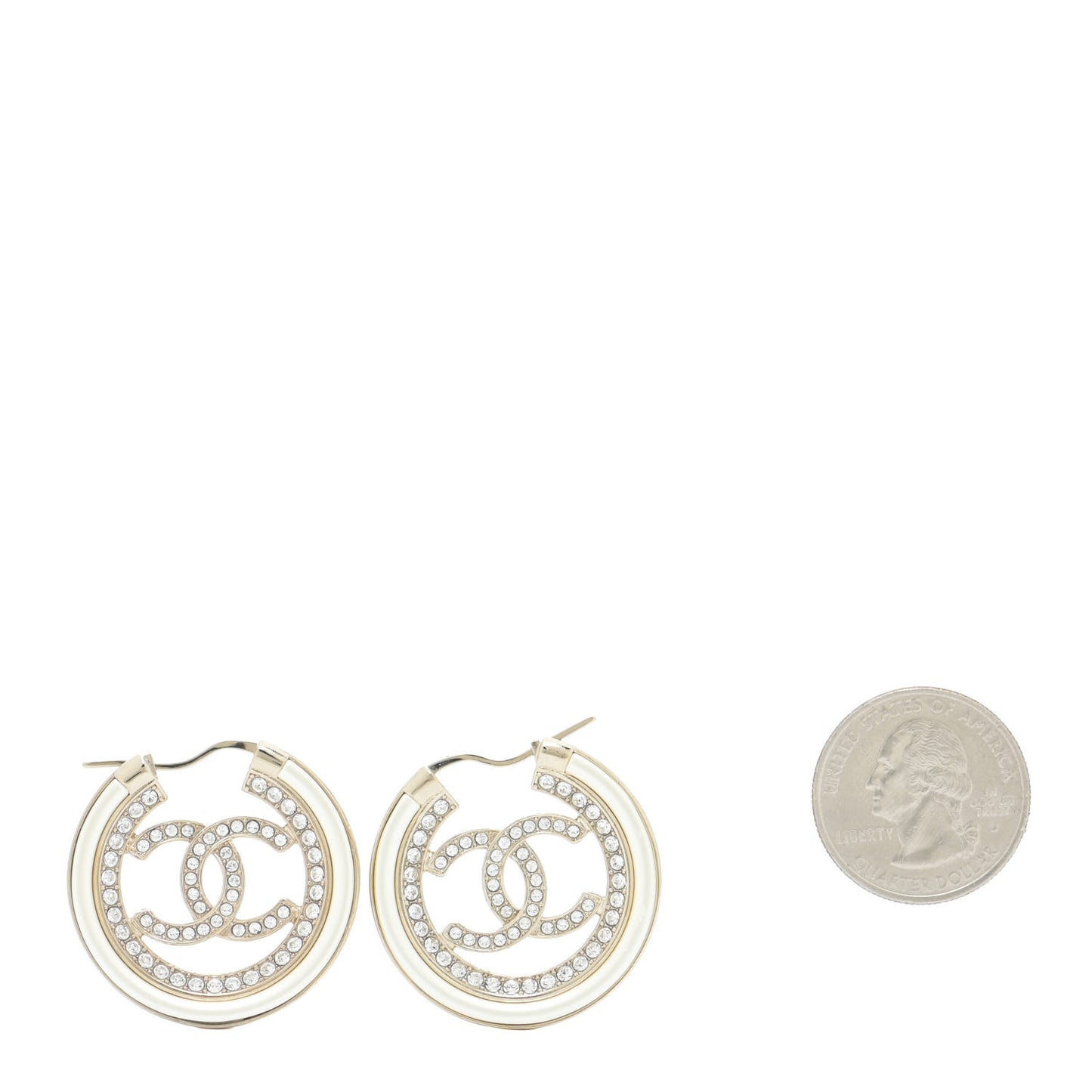 Metal Crystal Strass CC Hoop Earrings Gold