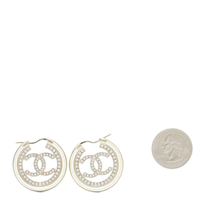 Chanel Metal Crystal Strass CC Hoop Earrings Gold 2 of 6