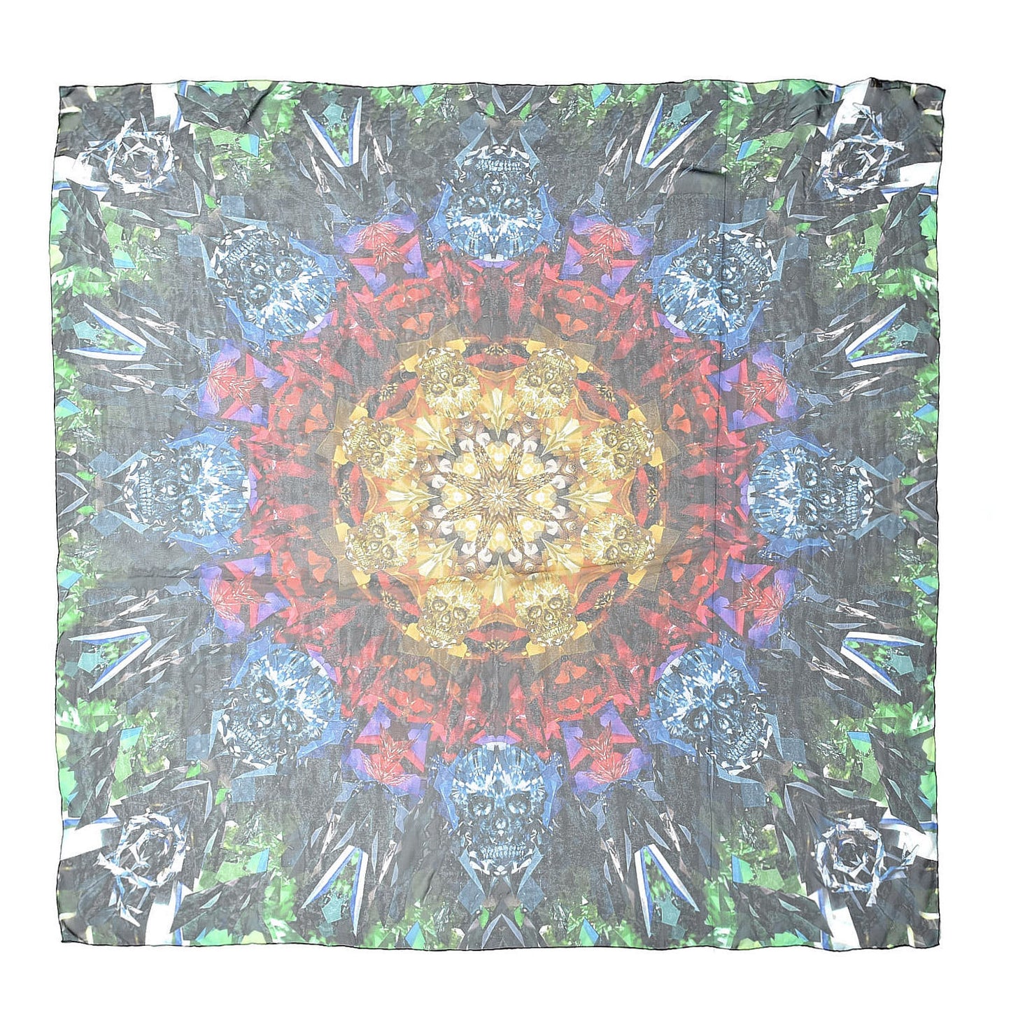 Silk Chiffon Jewel Skull Scarf Multicolor
