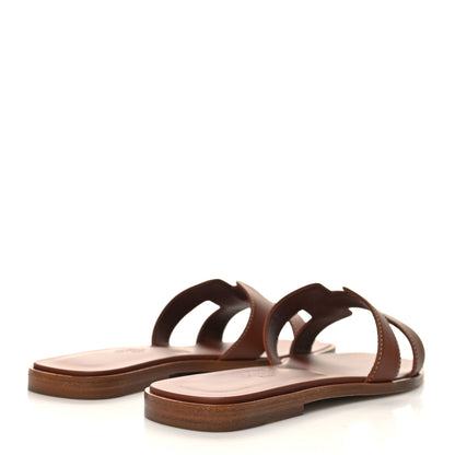 Hermes Box Calfskin Oran Sandals 37.5 Gold 4 of 8