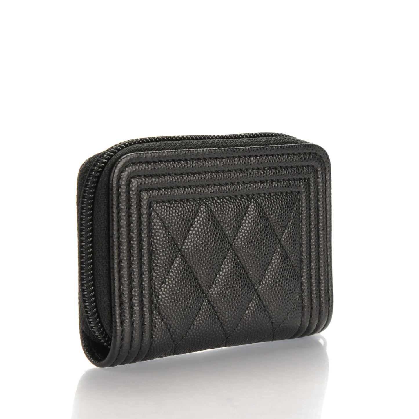 Caviar Quilted Boy Zip Around Coin Purse Wallet Black