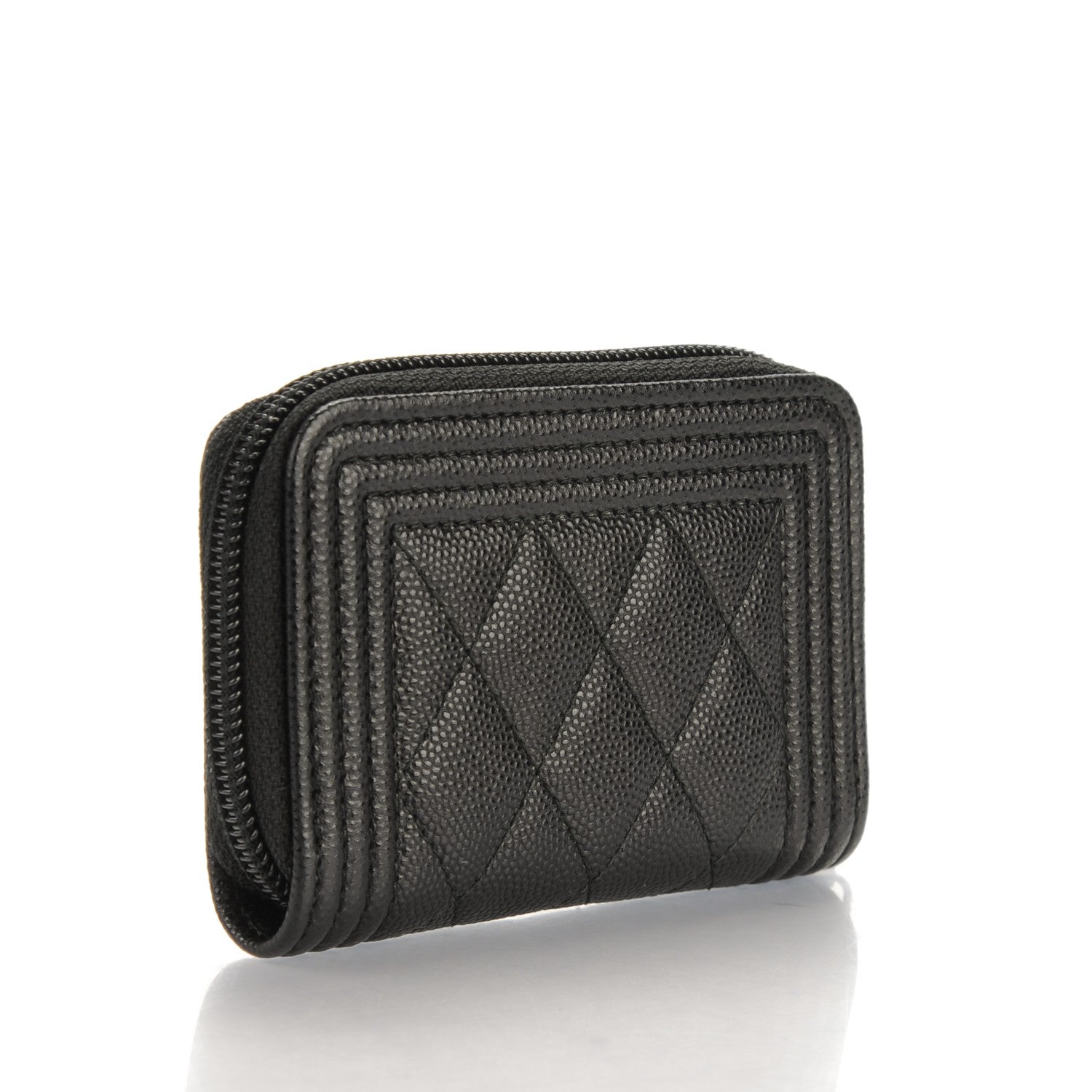 Chanel Caviar Quilted Boy Zip Around Coin Purse Wallet Black 3 of 7