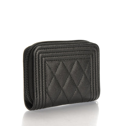 Chanel Caviar Quilted Boy Zip Around Coin Purse Wallet Black 3 of 7