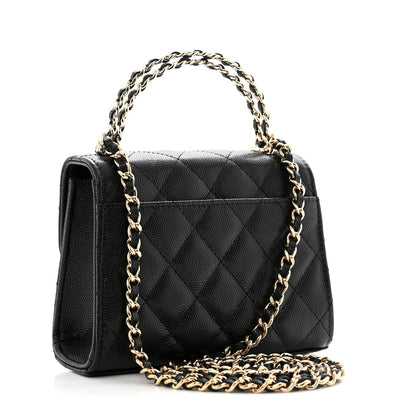 Chanel Caviar Quilted Double Chain Top Handle Flap With Chain Black 2 of 12