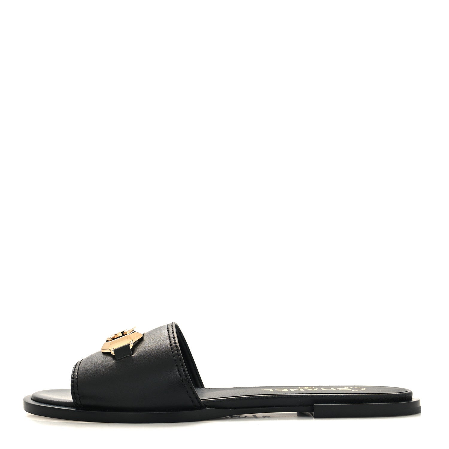 Chanel Shiny Calfskin CC Mules 36.5 Black 1 of 8