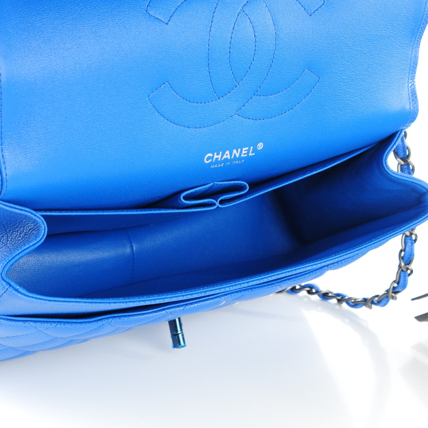 Caviar Quilted Jumbo Double Flap Blue