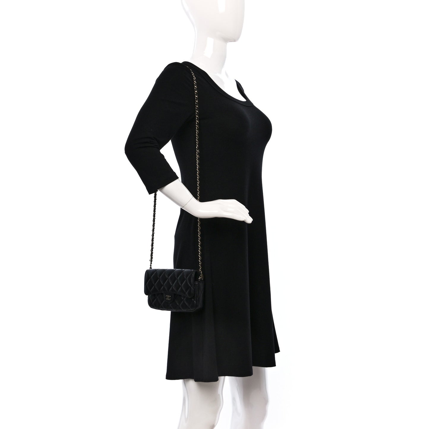 Lambskin Quilted Flap Phone Holder With Chain Black