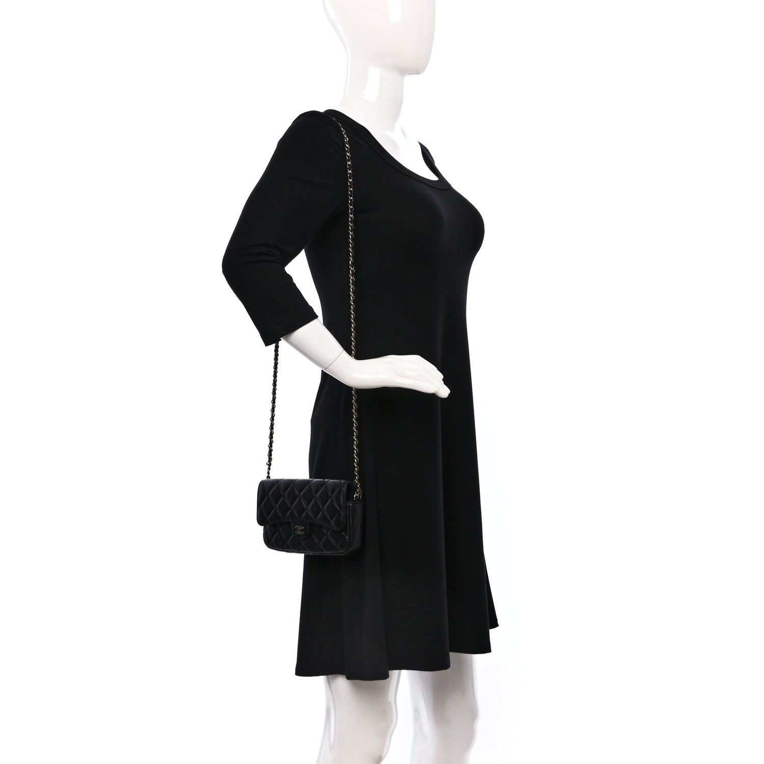 Chanel Lambskin Quilted Flap Phone Holder With Chain Black 2 of 11