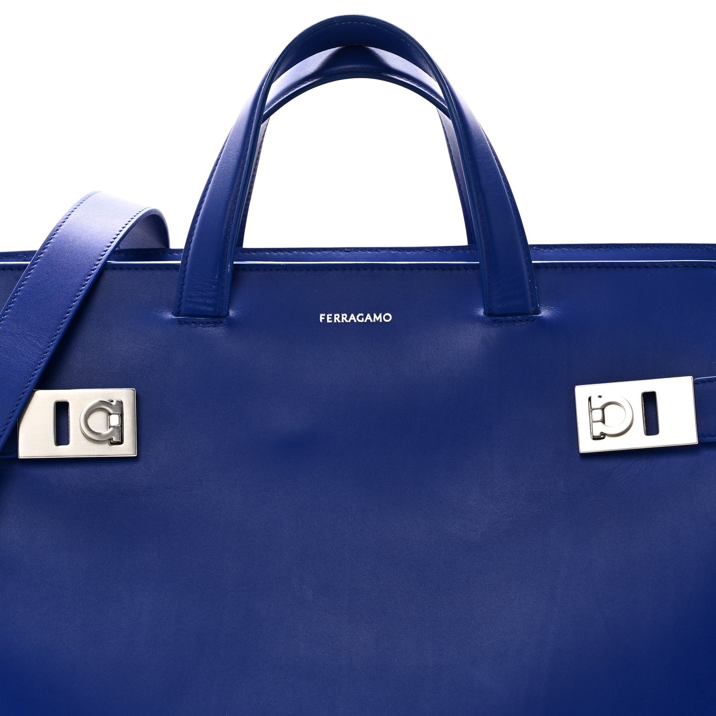 Calfskin Calfskin XL Gancini Buckles Tote Bag Blue