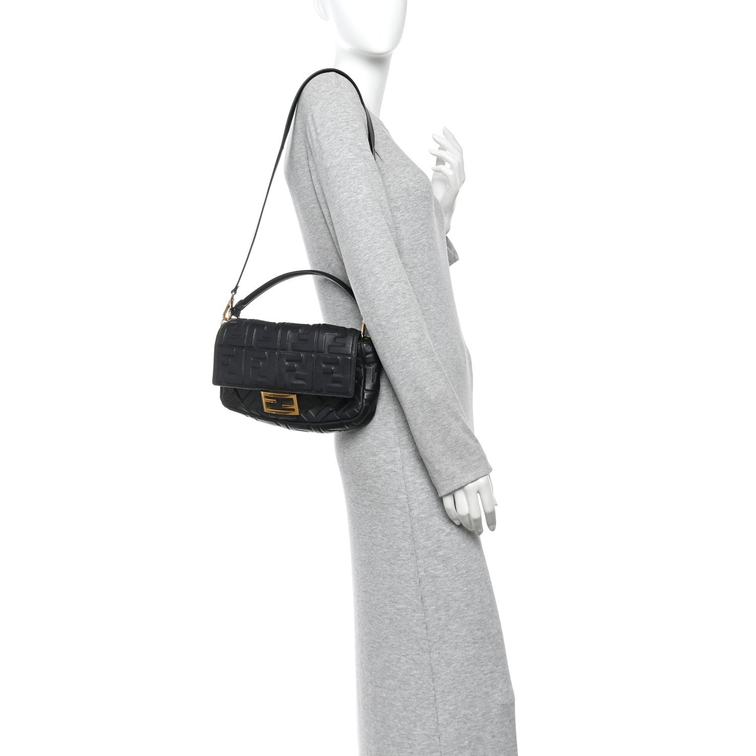 Fendi Nappa FF 1974 Embossed Baguette Black 2 of 10