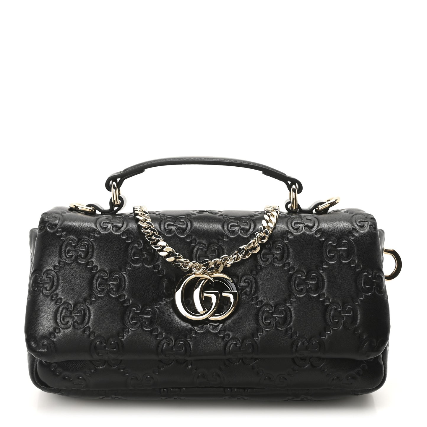 Lambskin Embossed Mini GG Milano Top Handle Shoulder Bag Black