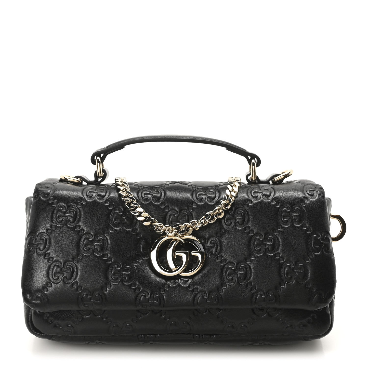 Gucci Lambskin Embossed Mini GG Milano Top Handle Shoulder Bag Black 1 of 9