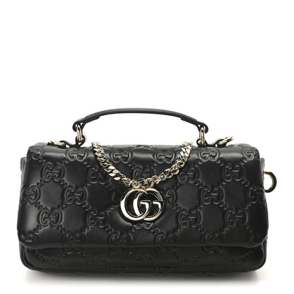 Gucci Lambskin Embossed Mini GG Milano Top Handle Shoulder Bag Black 1 of 9