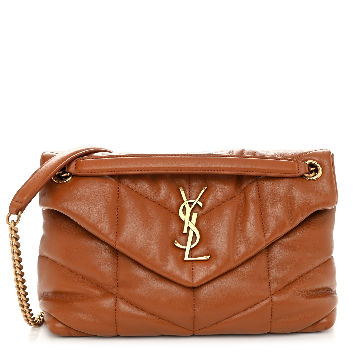 Lambskin Quilted Small Loulou Puffer Monogram Chain Satchel Dark Honey