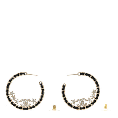 Chanel Lambskin Chain Crystal CC Star Chain Hoop Earrings Gold Black 3 of 4