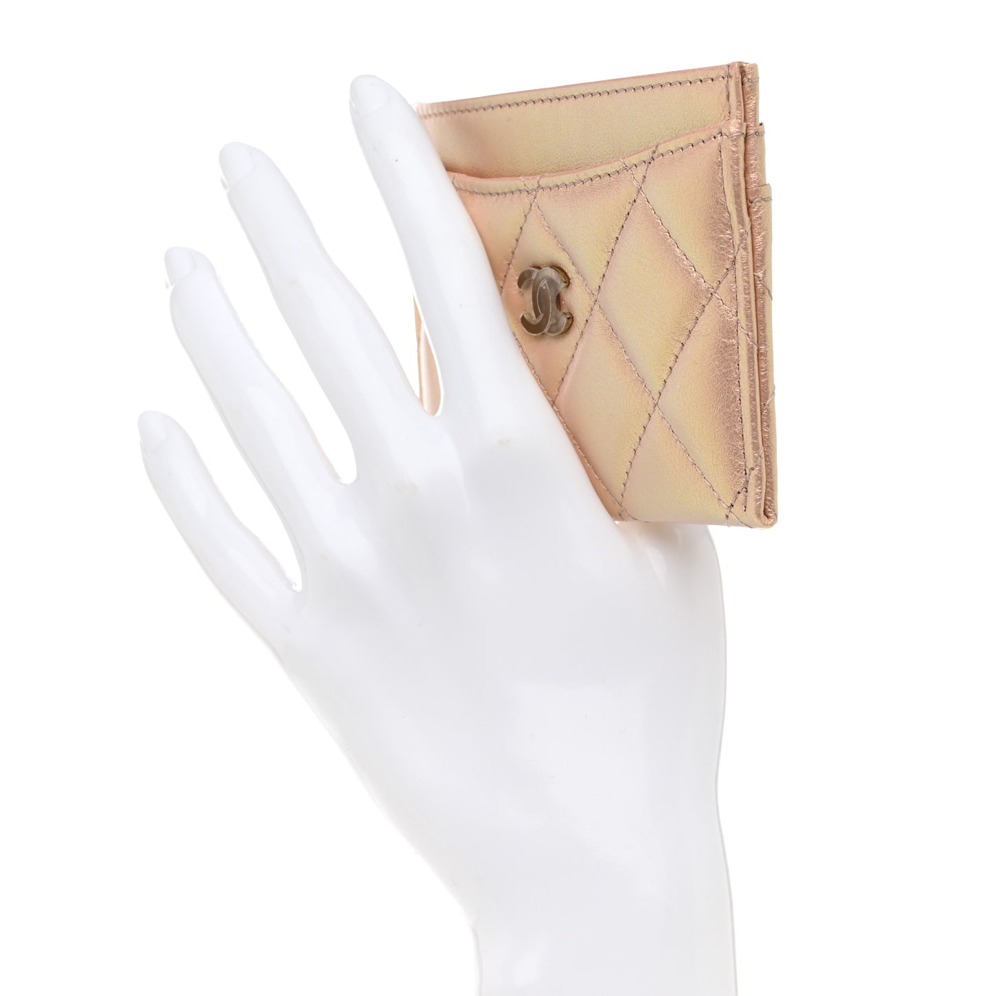 Iridescent Calfskin Quilted Card Holder Pink