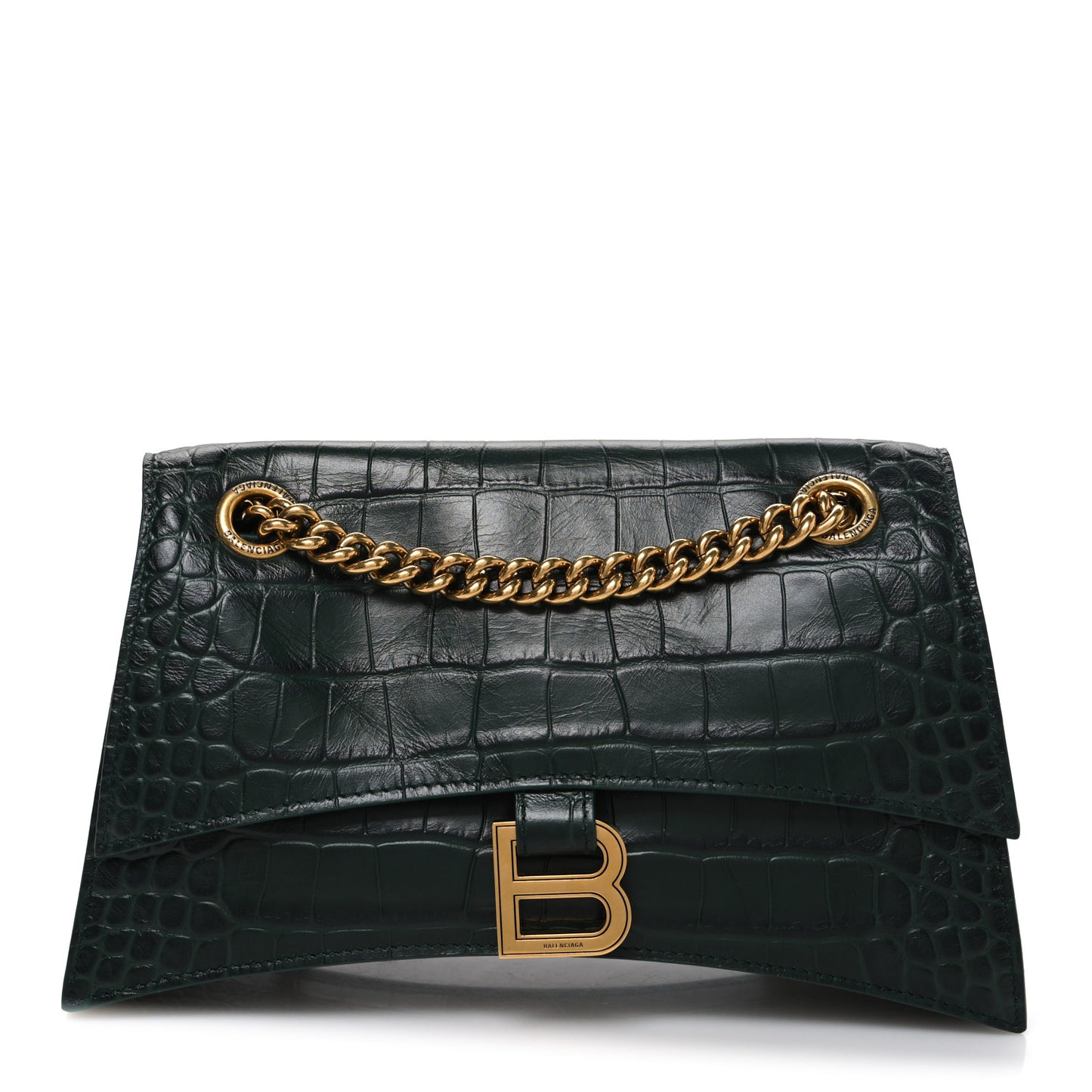 Extra Supple Calfskin Crocodile Embossed Small Crush Chain Bag Forest Green
