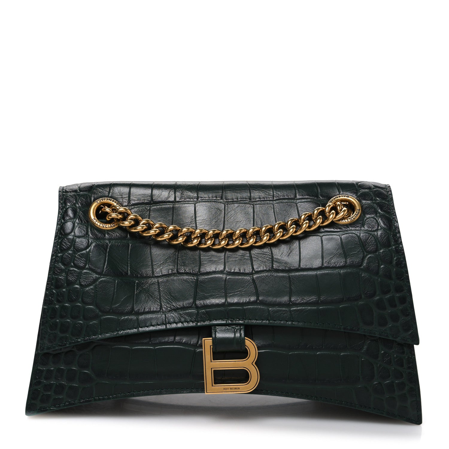 Balenciaga Extra Supple Calfskin Crocodile Embossed Small Crush Chain Bag Forest Green 1 of 10