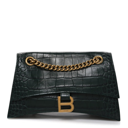 Balenciaga Extra Supple Calfskin Crocodile Embossed Small Crush Chain Bag Forest Green 1 of 10