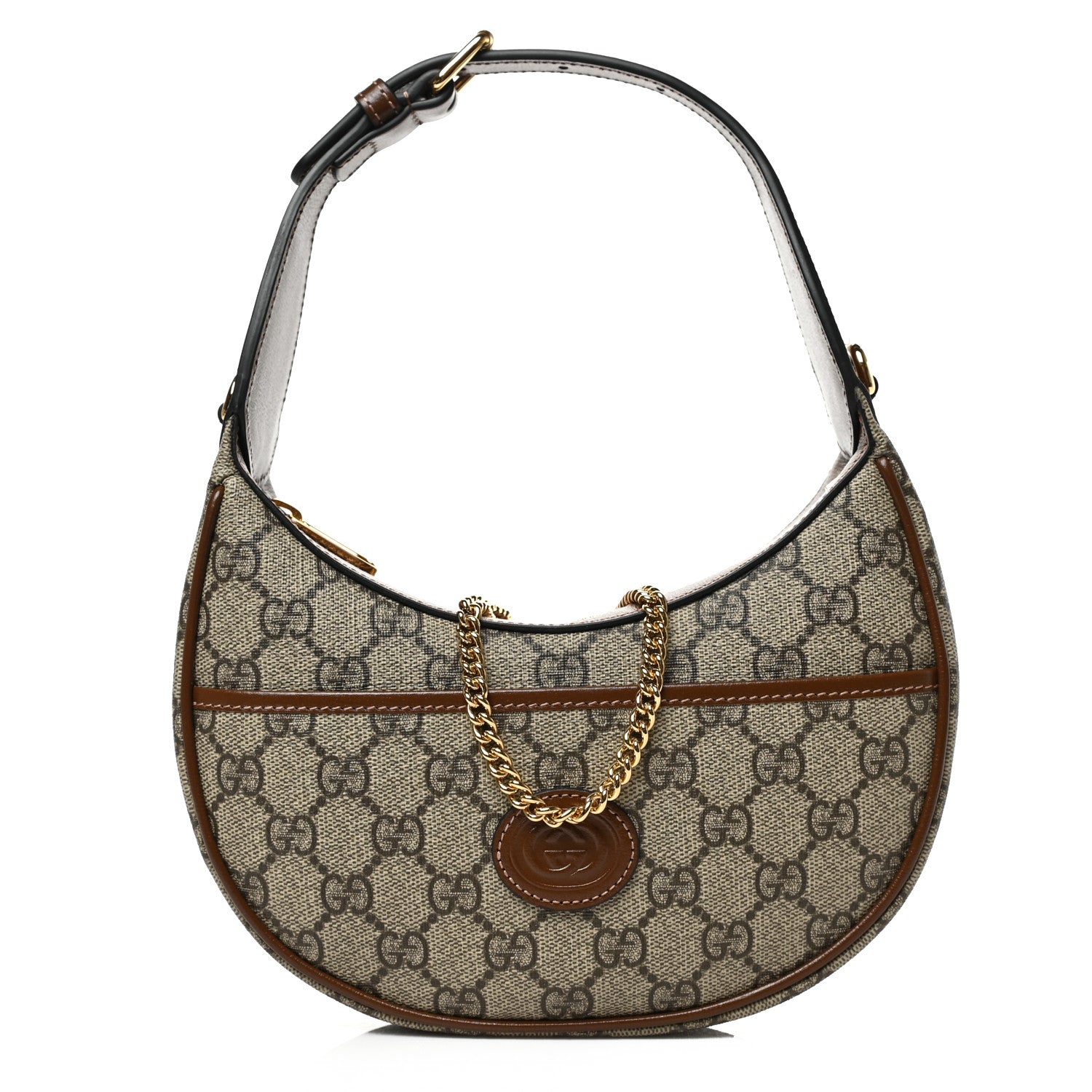 Gucci GG Supreme Monogram Azalea Calfskin Mini Retro Interlocking G Half Moon Bag Beige Ebony Brown Sugar 1 of 7