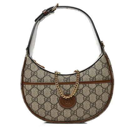 Gucci GG Supreme Monogram Azalea Calfskin Mini Retro Interlocking G Half Moon Bag Beige Ebony Brown Sugar 1 of 7
