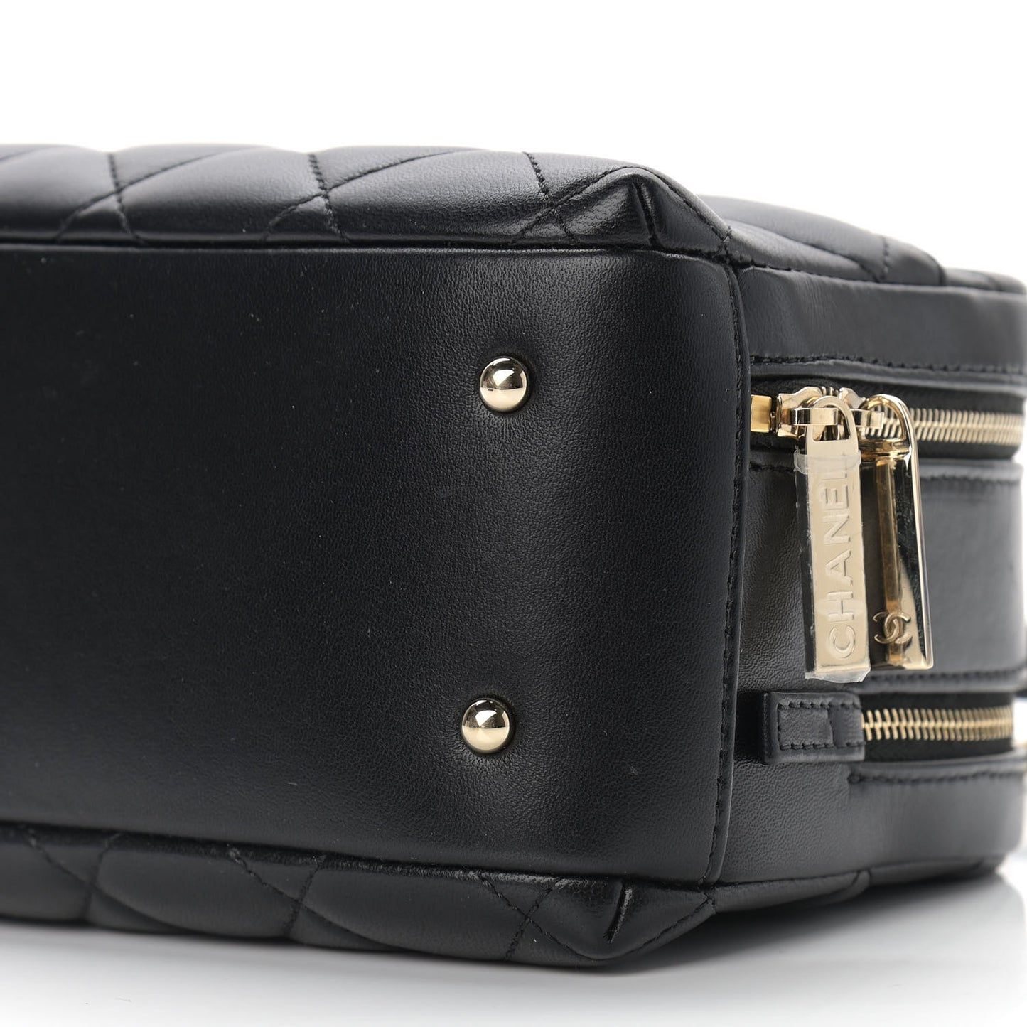 Lambskin Quilted Small Trendy CC Bowling Bag Black