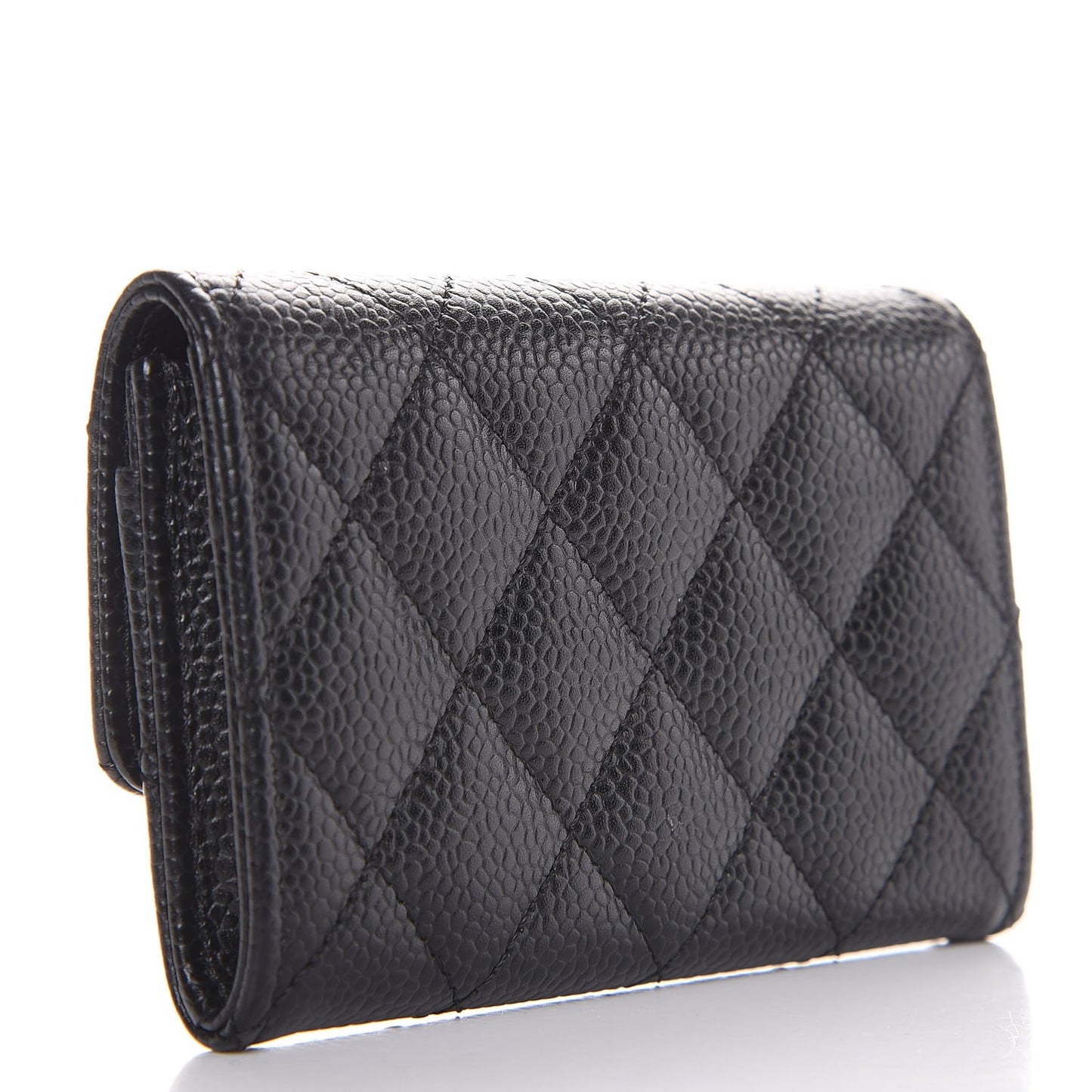 Caviar Quilted Flap Card Holder Black