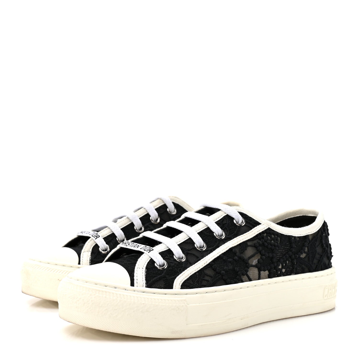 Christian Dior Macramé Embroidered Cotton Womens Walk'N'Dior Low Top Sneakers 36 Black White 4 of 10