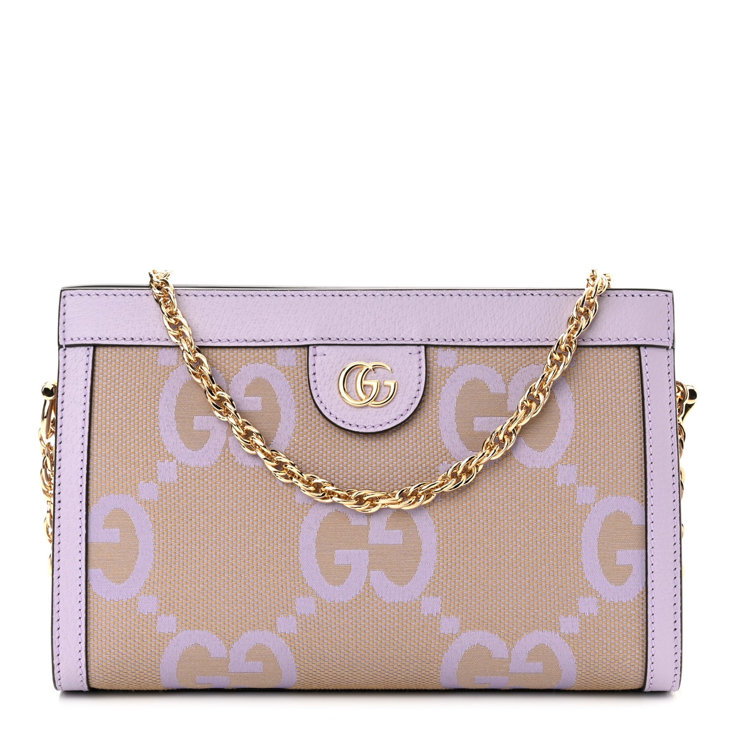 Monogram Jumbo GG Textured Dollar Calfskin Small Ophidia Chain Shoulder Bag Beige Lapis